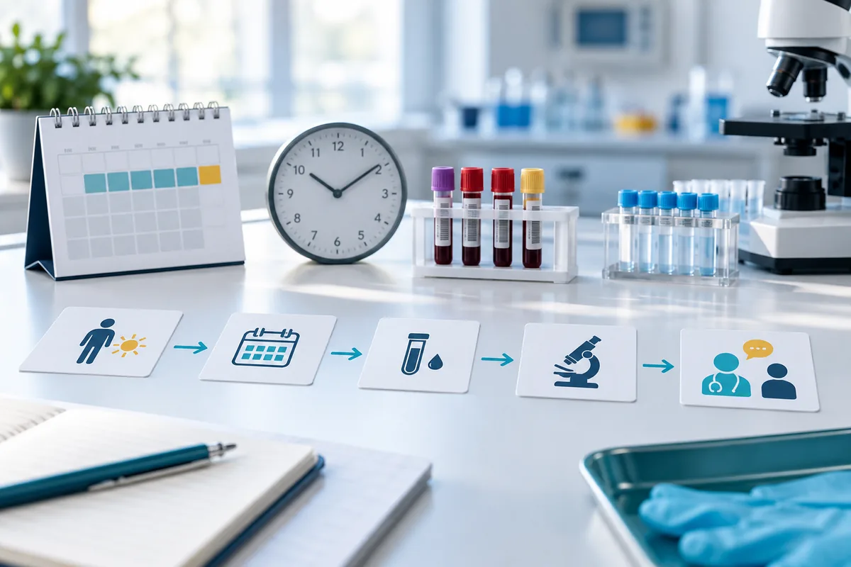 HIV testi için takvim ve laboratuvar sürecini gösteren görsel