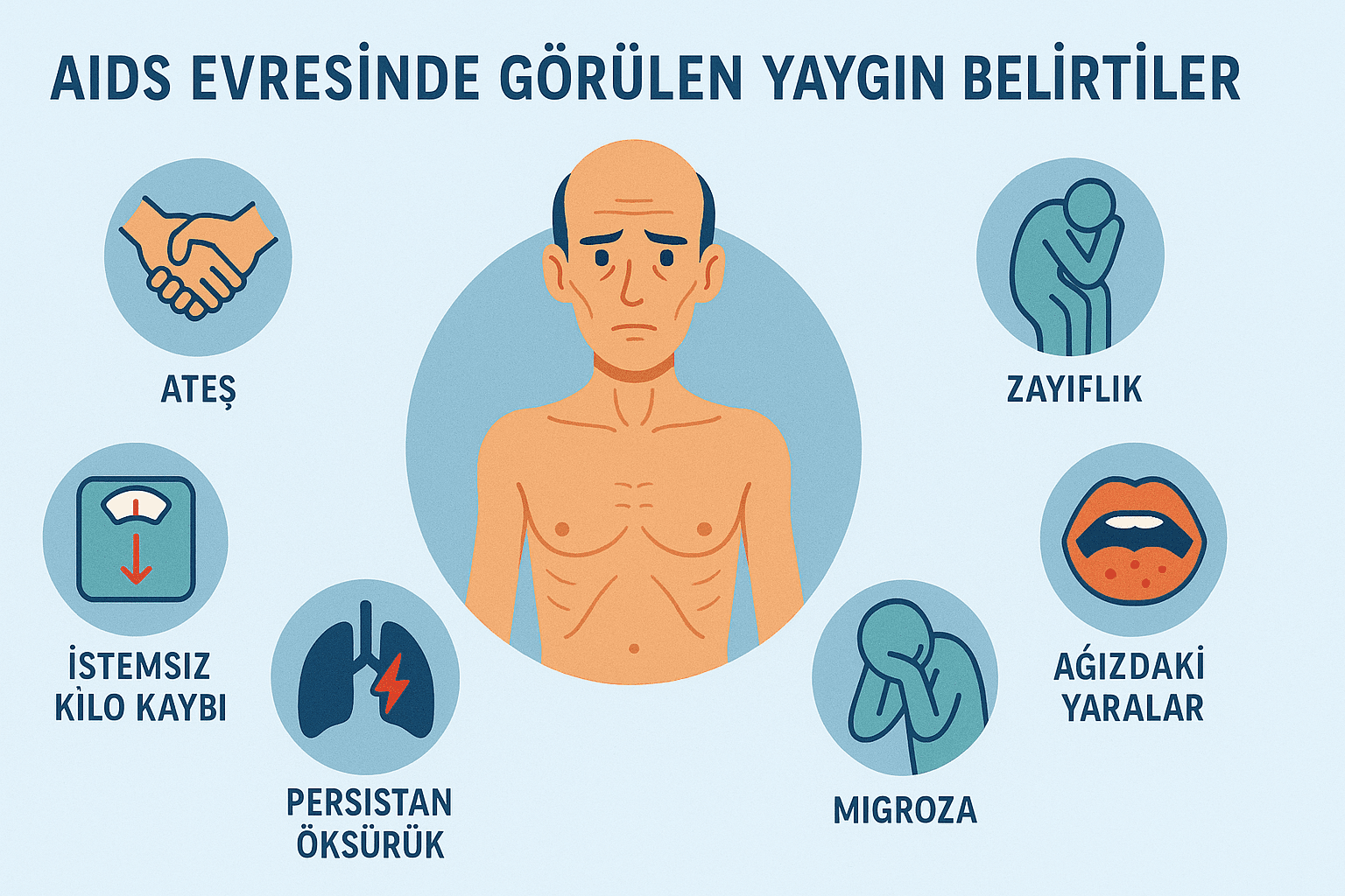 AIDS evresinde görülen yaygın belirtiler